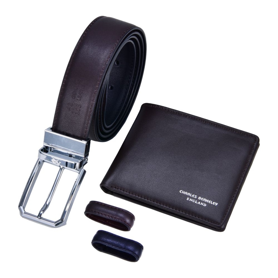 Nappa Leather Wallet & Full Nappa Belt (Silver Buckle) Gift Set 